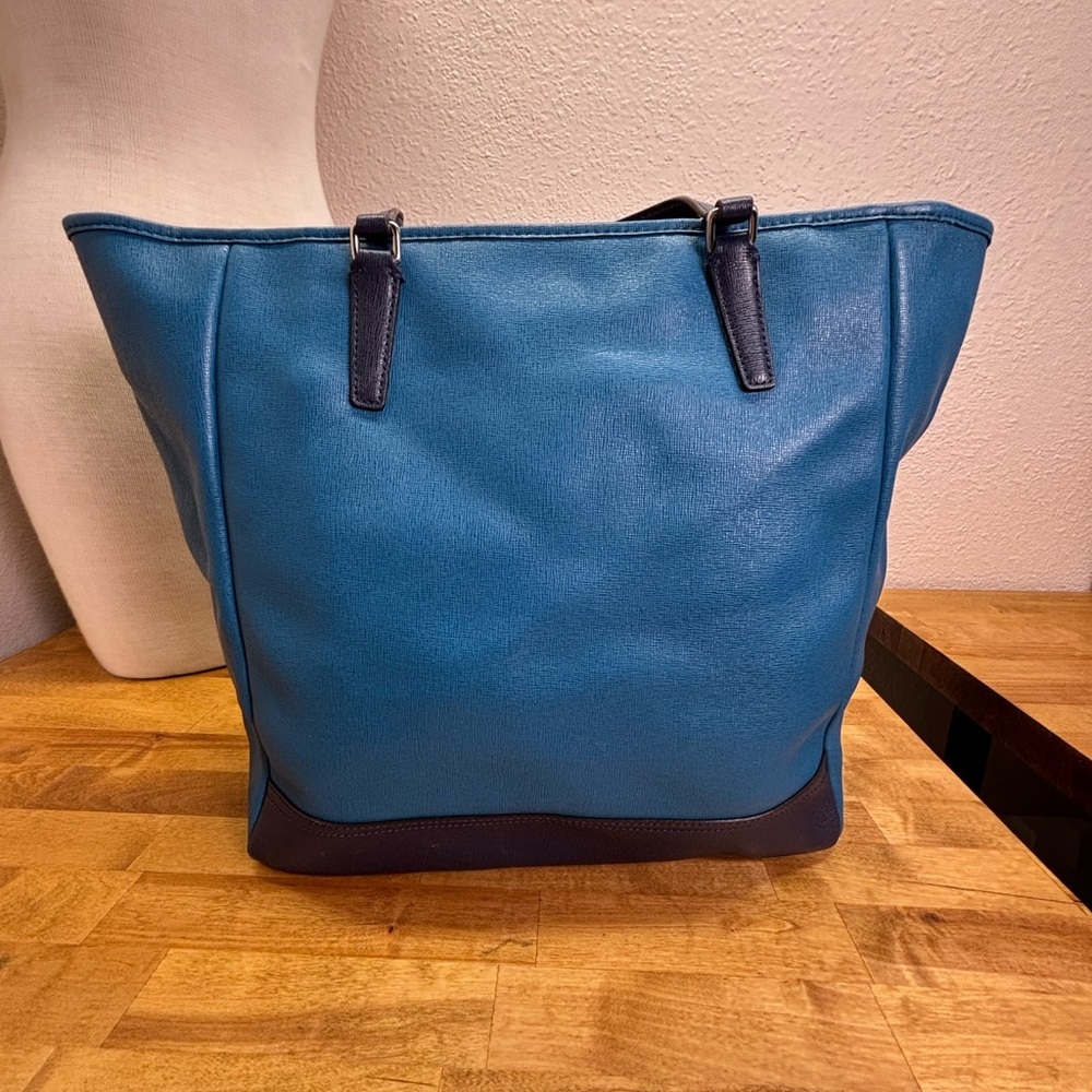 Coach Blue Saffiano Leather Colorblock North South Zip Top Tote 23891 - Picture 9 of 16